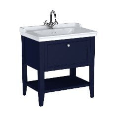 Vitra Valarte Neo 65776 Lavabo Dolabı 80 Cm, Çekmeceli, Etajerli Lavabolu, Tek Armatür Delikli, Çelik Mavisi